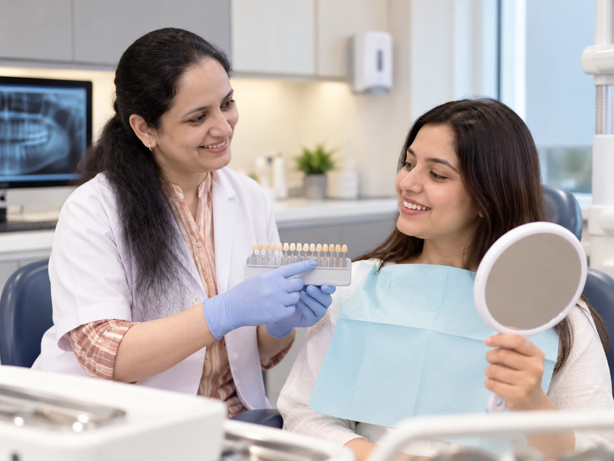 Dr. Sukhmeet Kaur Nanda during a cosmetic dentistry consultation