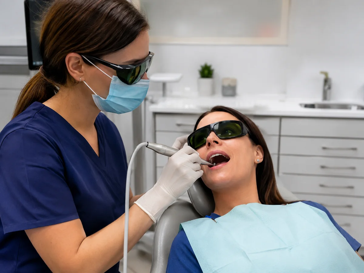 Laser-assisted dental treatment with protective eyewear